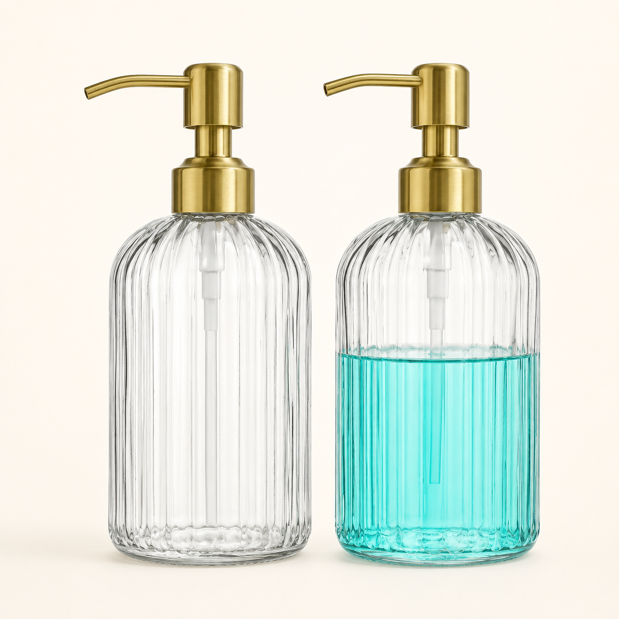 Fluted Glass Soap Dispensers — Set of 2