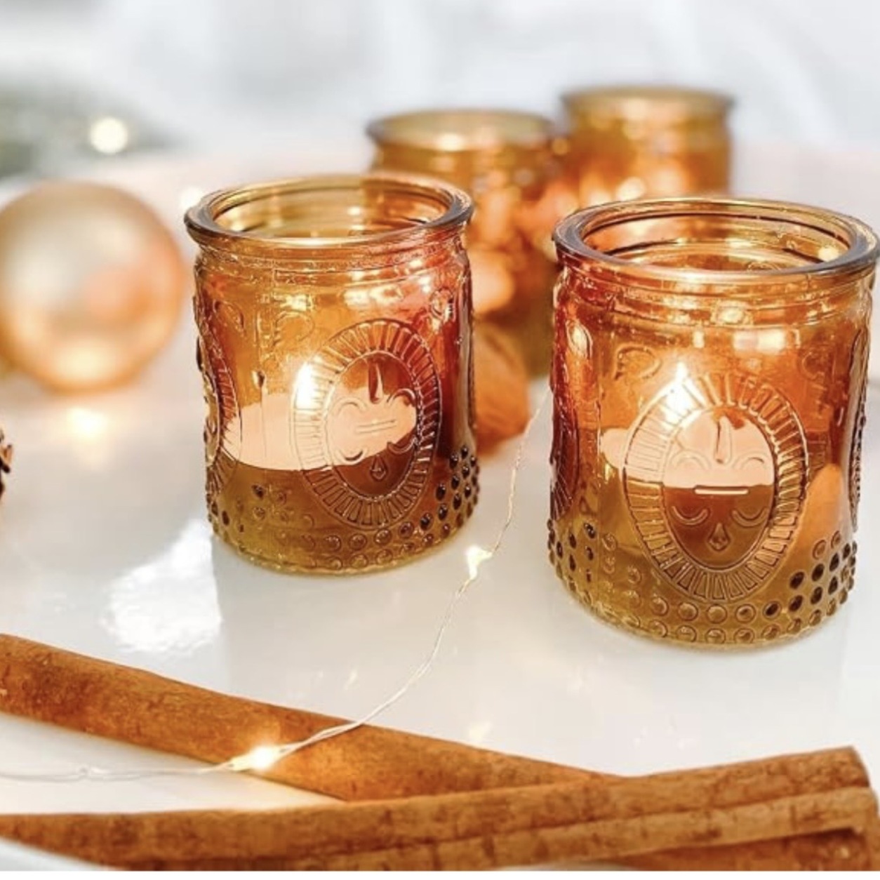Amber Glass Votive Holders