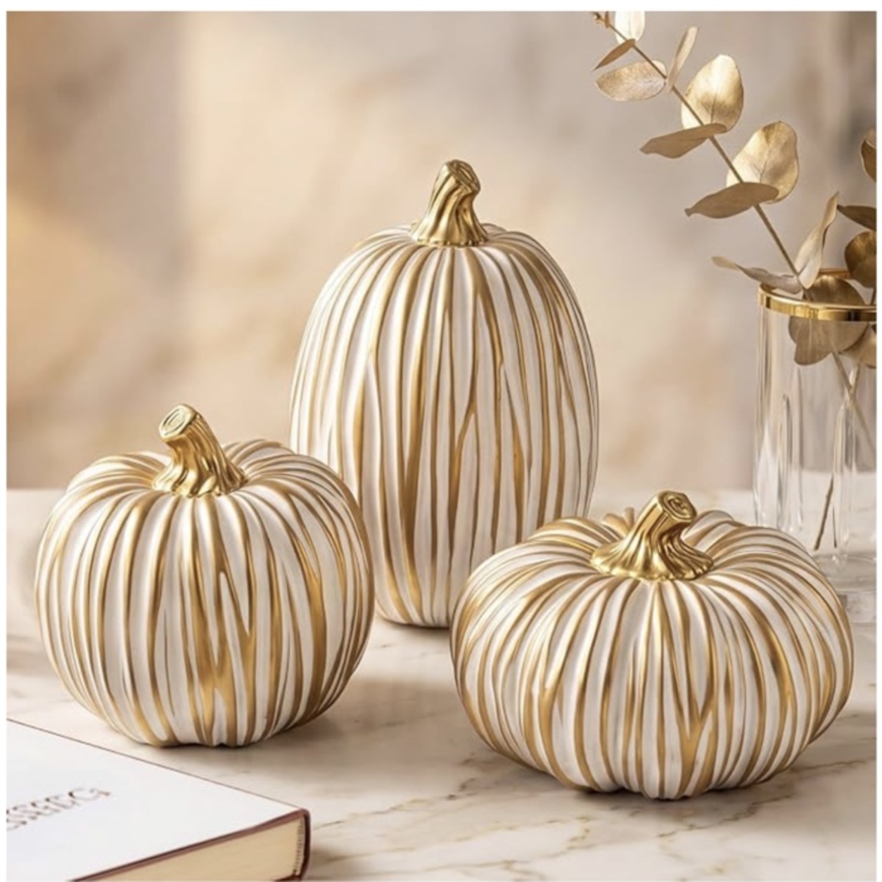 Ivory & Gold Pumpkin Set