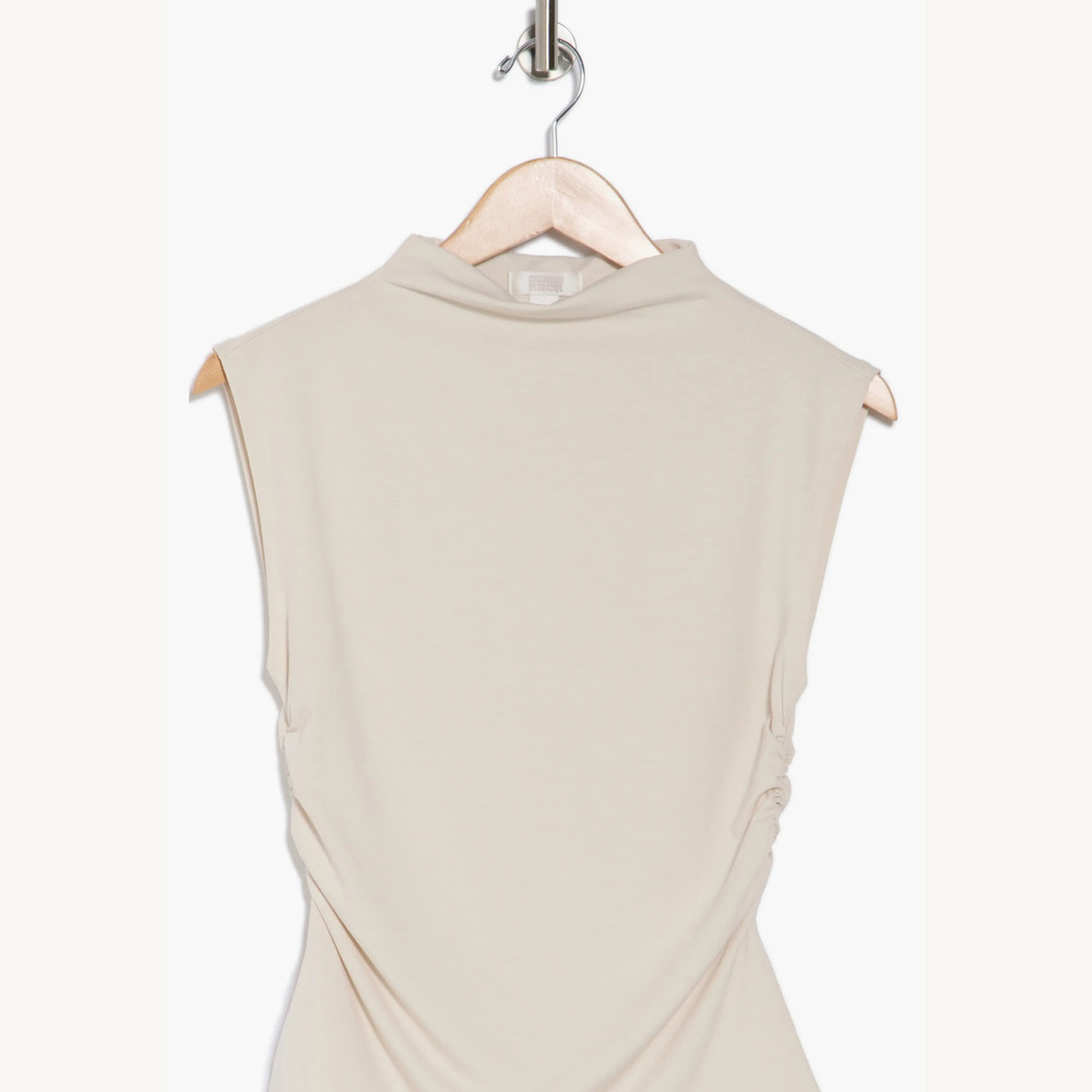 Sleeveless Ruched Mock Neck Top