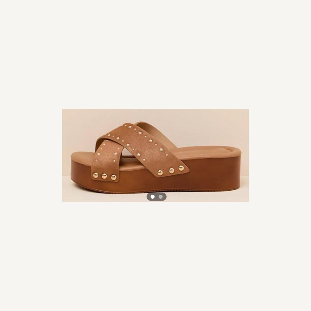 Brown Studded Platform Slide Sandals