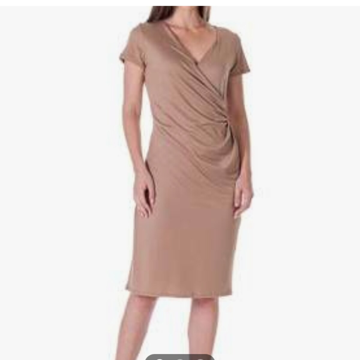 V-Neck Faux Wrap Knee-Length Dress