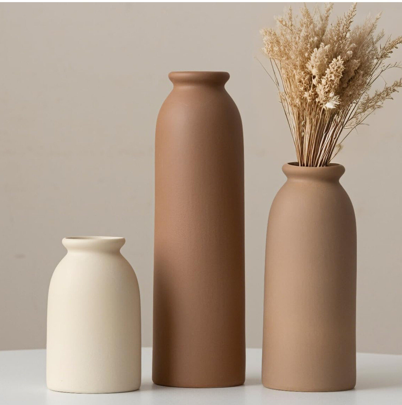 Neutral Ceramic Vase Set — Set of 3
